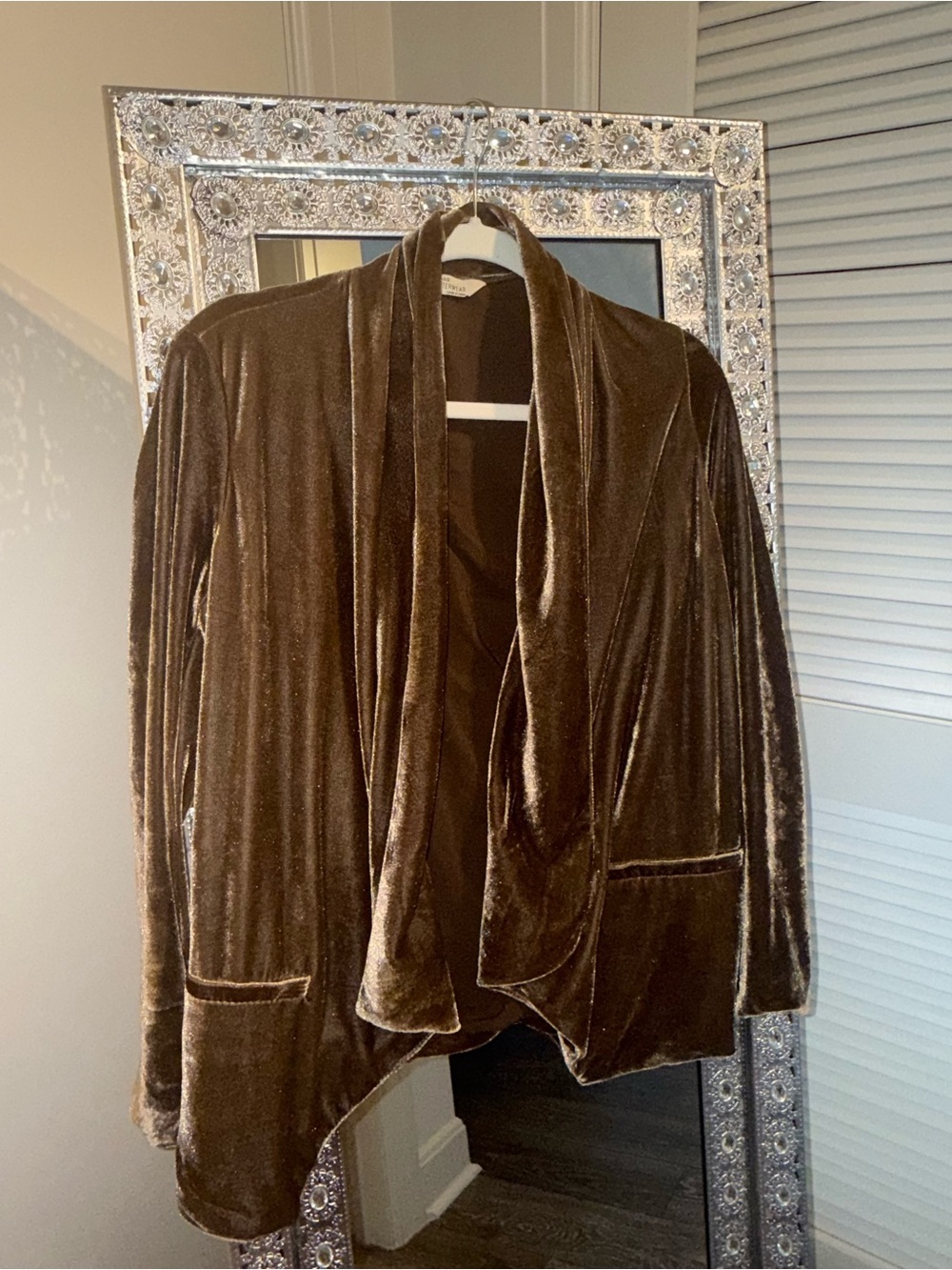 Bershka Brown Velvet Open-Front Blazer